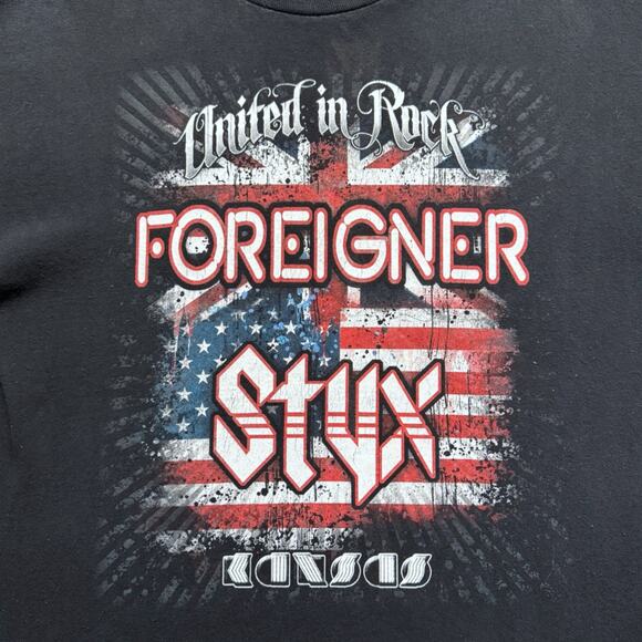 Foreigner x Styx 'United in Rock' 2010 Tour Black SS Graphic Band Tee Size L GUC - Picture 3 of 8